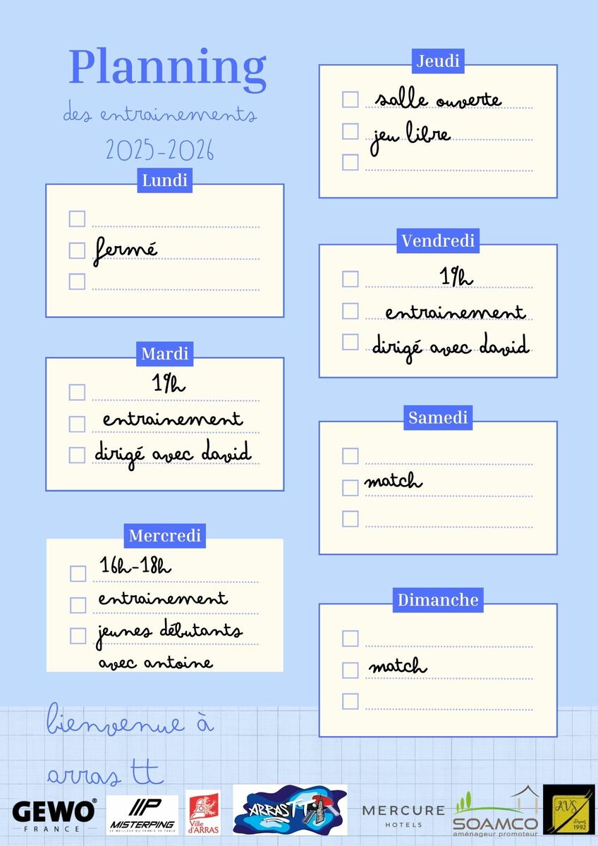 Nouveau planning Entrainements